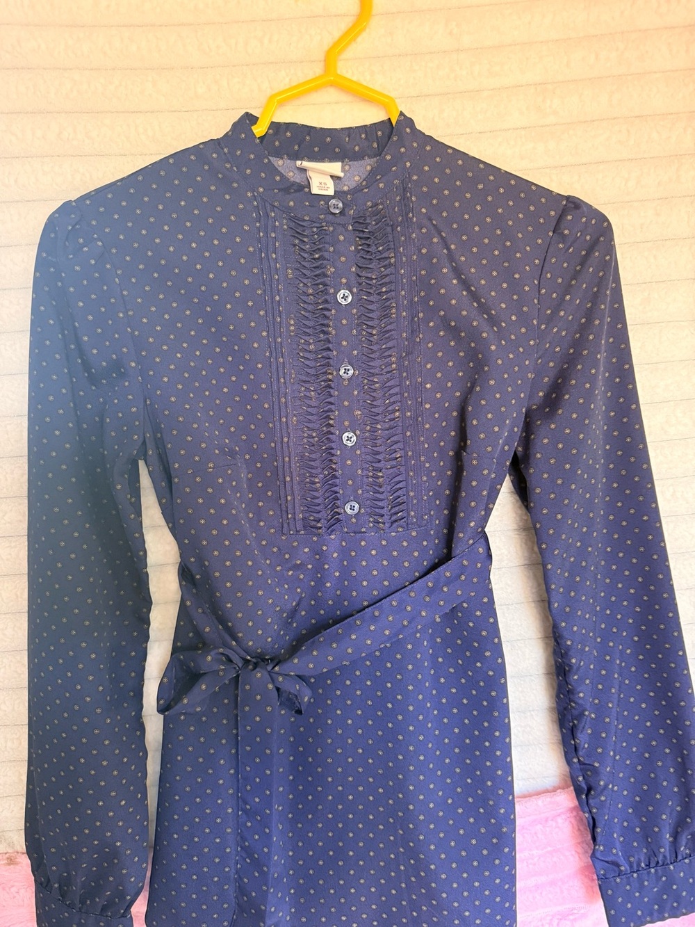 Merona Navy Long-Sleeve Dot-Print Dress with Tie Waist
